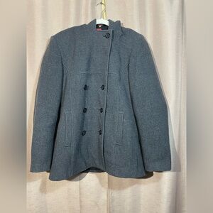 Esprit Small Charcoal Double-Breasted Hooded Wool Coat GUC Vintage Y2K